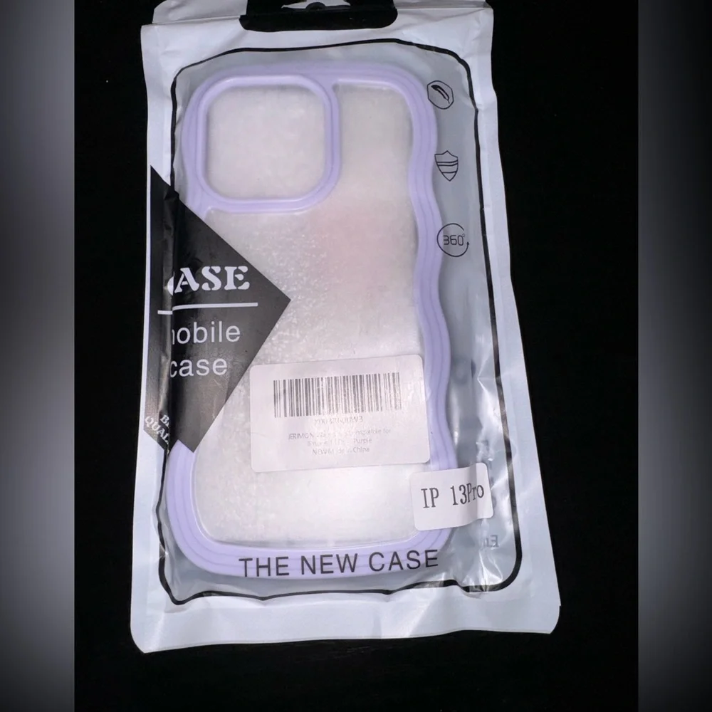 * 2 FOR $8 CASES!* iPhone 13 Pro Purple Curly Wave Frame case, Soft Shockproof
